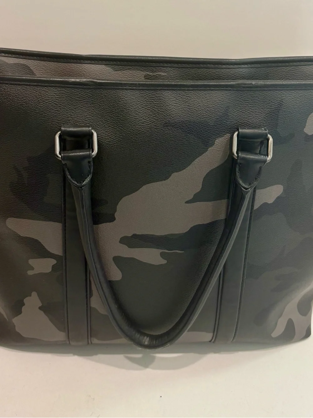 Coach Metropolitan Gray Black Camo Leather Tote Laptop Business Bag